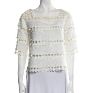 OSCAR DE LA RENTA Lace Pattern Square Neckline Crop Top Size: M | US 8